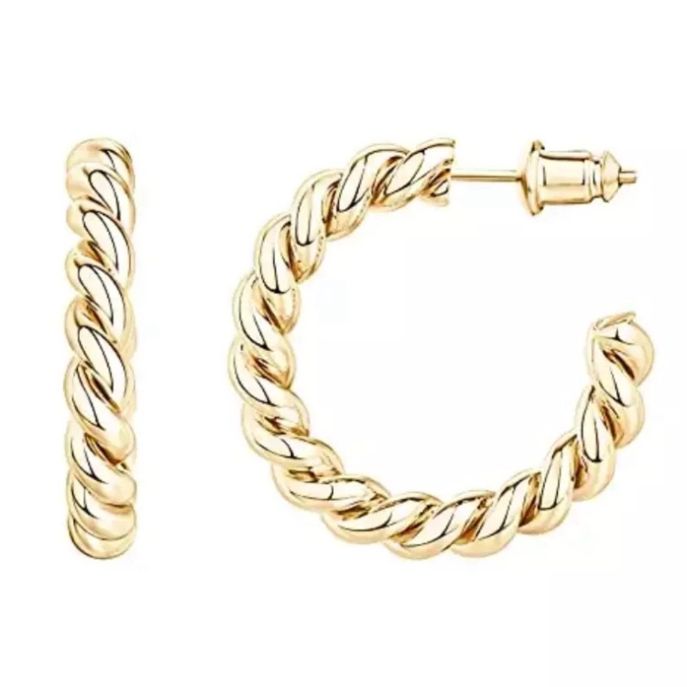 14K Yellow Gold Plated Twisted Braided Hoop Earrings Dangle Earrings For Women - Picture 2 of 6